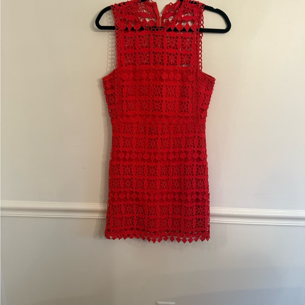 Just Me Red Sheath Mini Dress Mock Neck Sleeveless